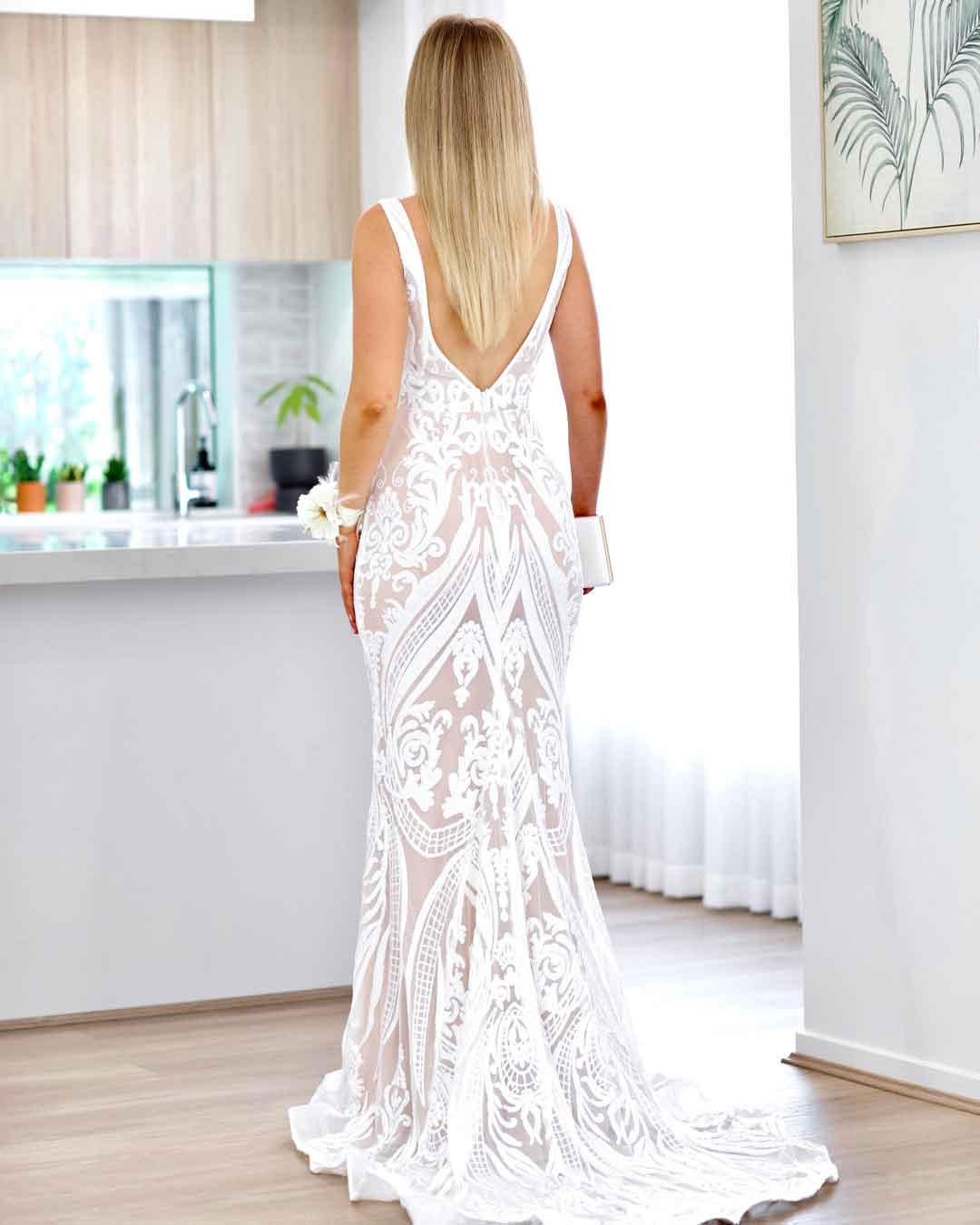 Letisha Sequin Gown - White and Nude