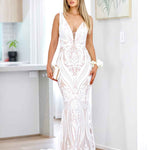 Letisha Sequin Gown - White and Nude