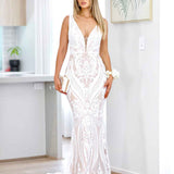 Letisha Sequin Gown - White and Nude