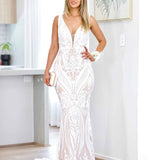 Letisha Sequin Gown - White and Nude