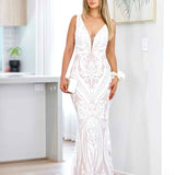 Letisha Sequin Gown - White and Nude