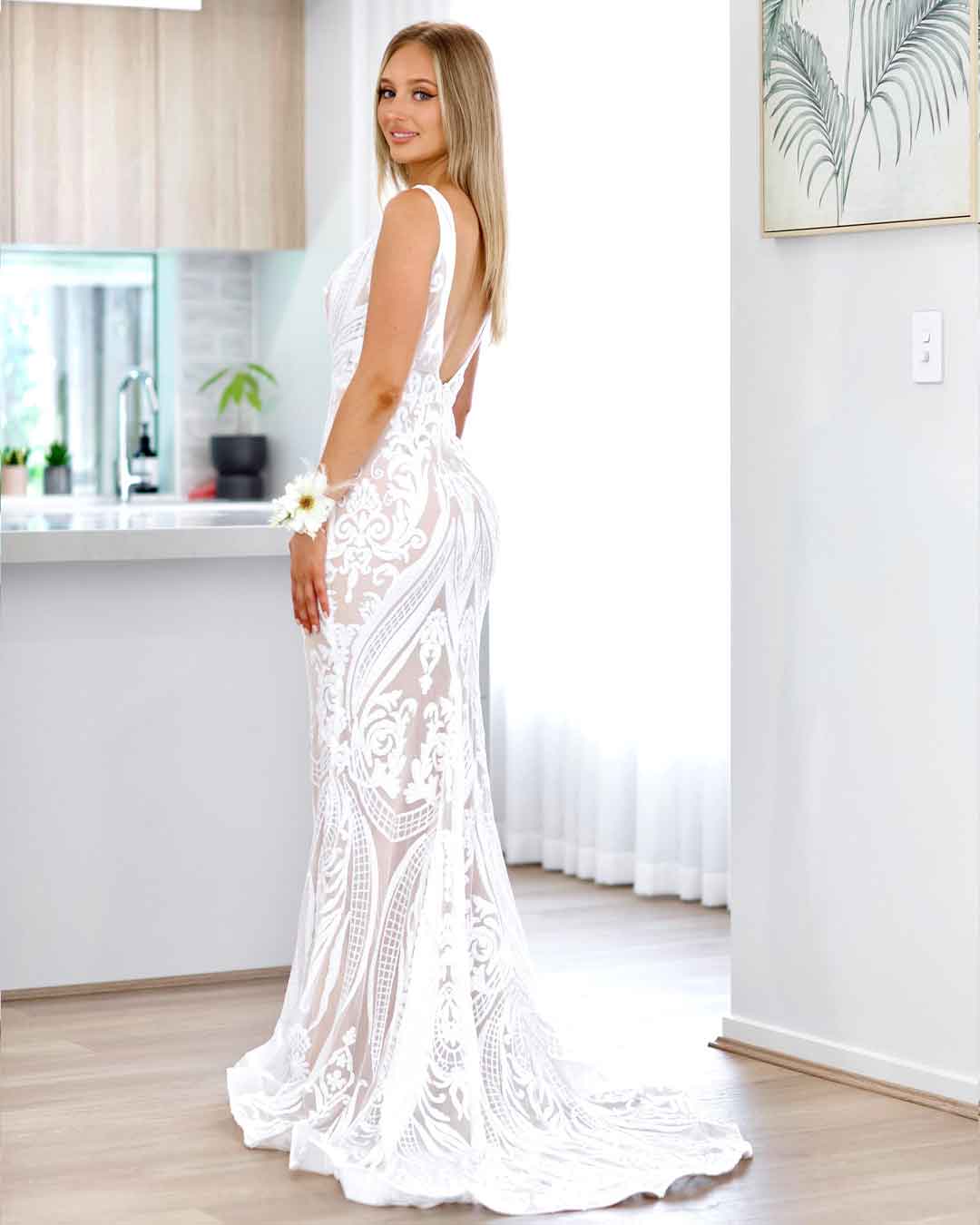 Letisha Sequin Gown - White and Nude