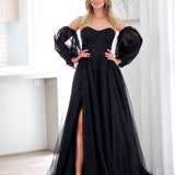 Lilia Off Shoulder Tulle Gown - Black