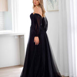 Lilia Off Shoulder Tulle Gown - Black