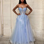 Liliane Embroidered Corset Tulle Gown Pale Blue Front