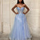 Liliane Embroidered Corset Tulle Gown Pale Blue Front