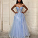 Liliane Embroidered Corset Tulle Gown Pale Blue Front