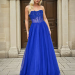 Lilla Corset Tulle Gown Cobalt Front