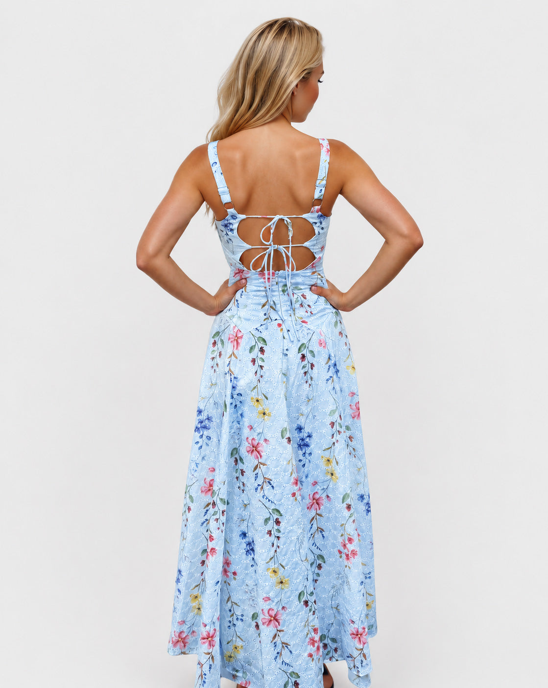 Lily Broderie Floral Maxi Dress Blue back