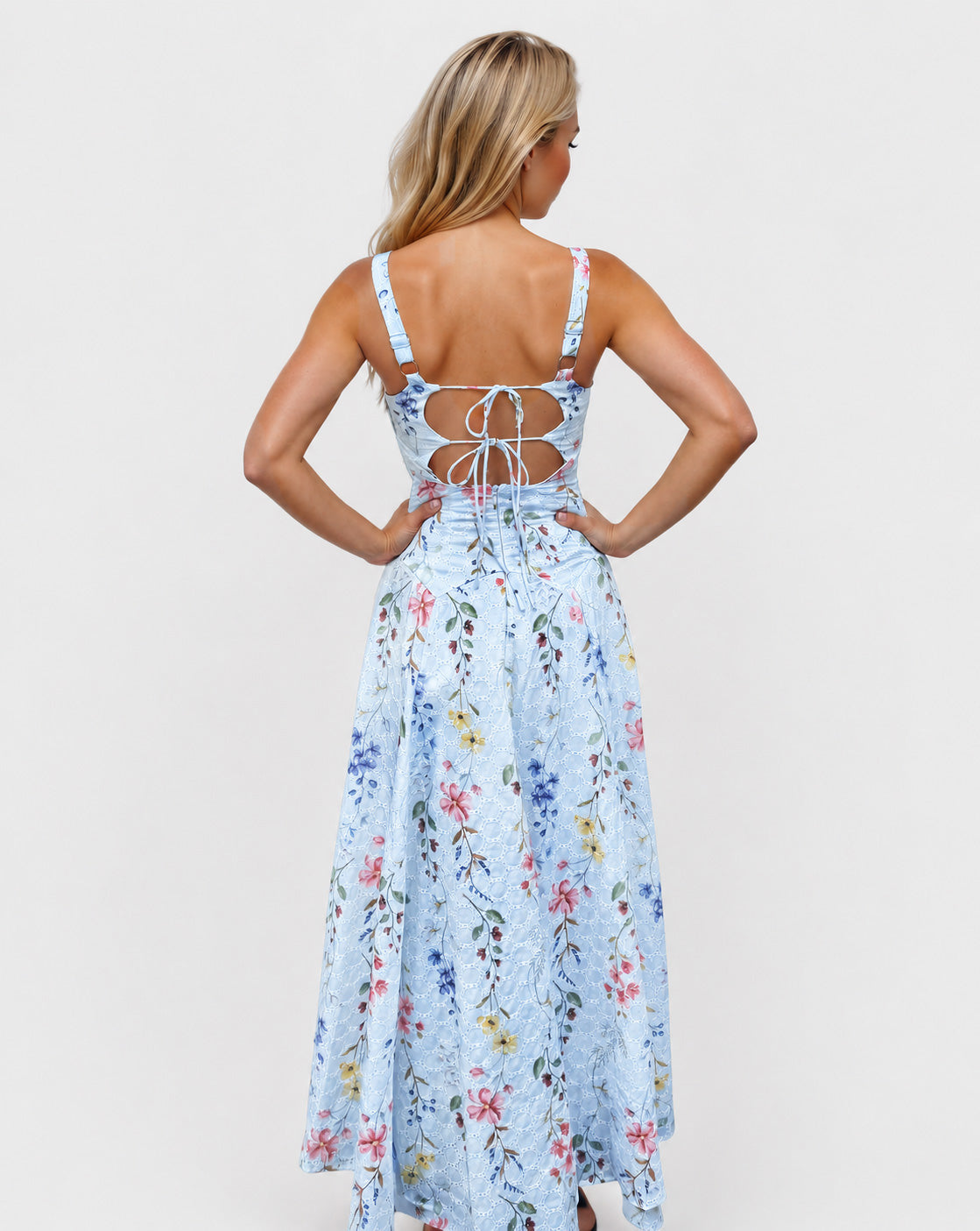 Lily Broderie Floral Maxi Dress Blue