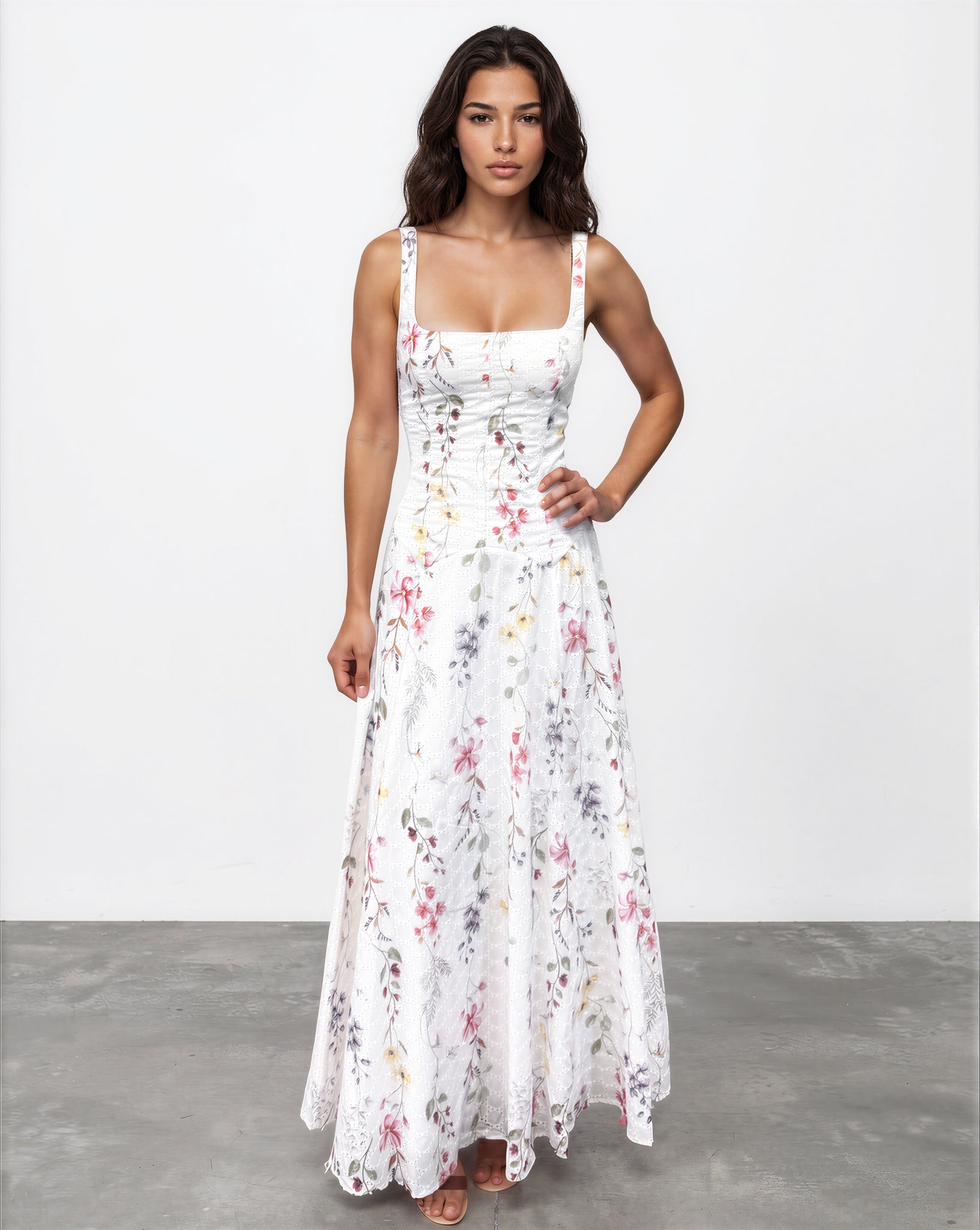 Lily Broderie Floral Maxi Dress White Front