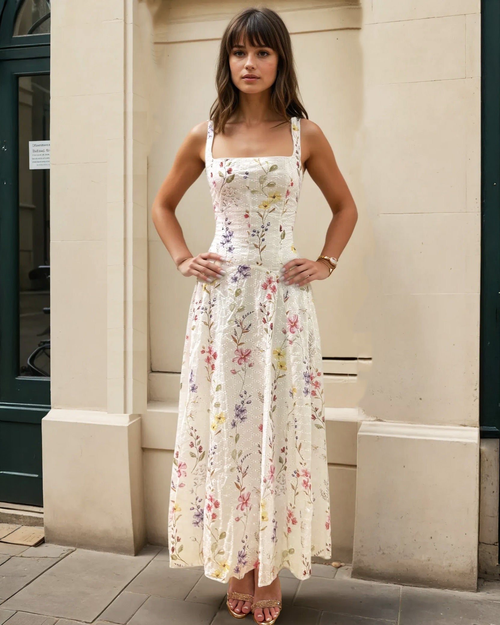 Lily Lace Floral Midi Dress White Front