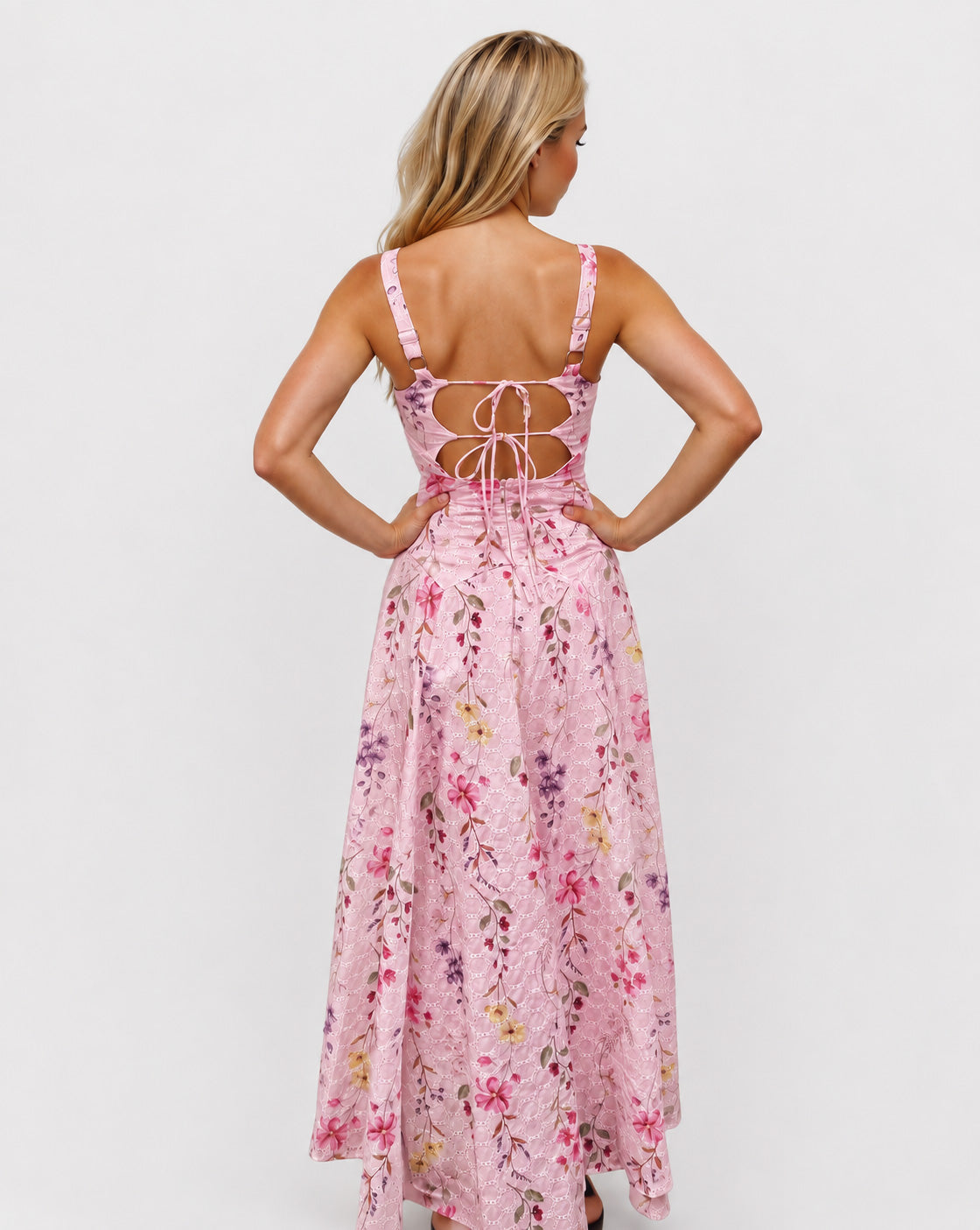 Lily Broderie Floral Maxi Dress Pink back