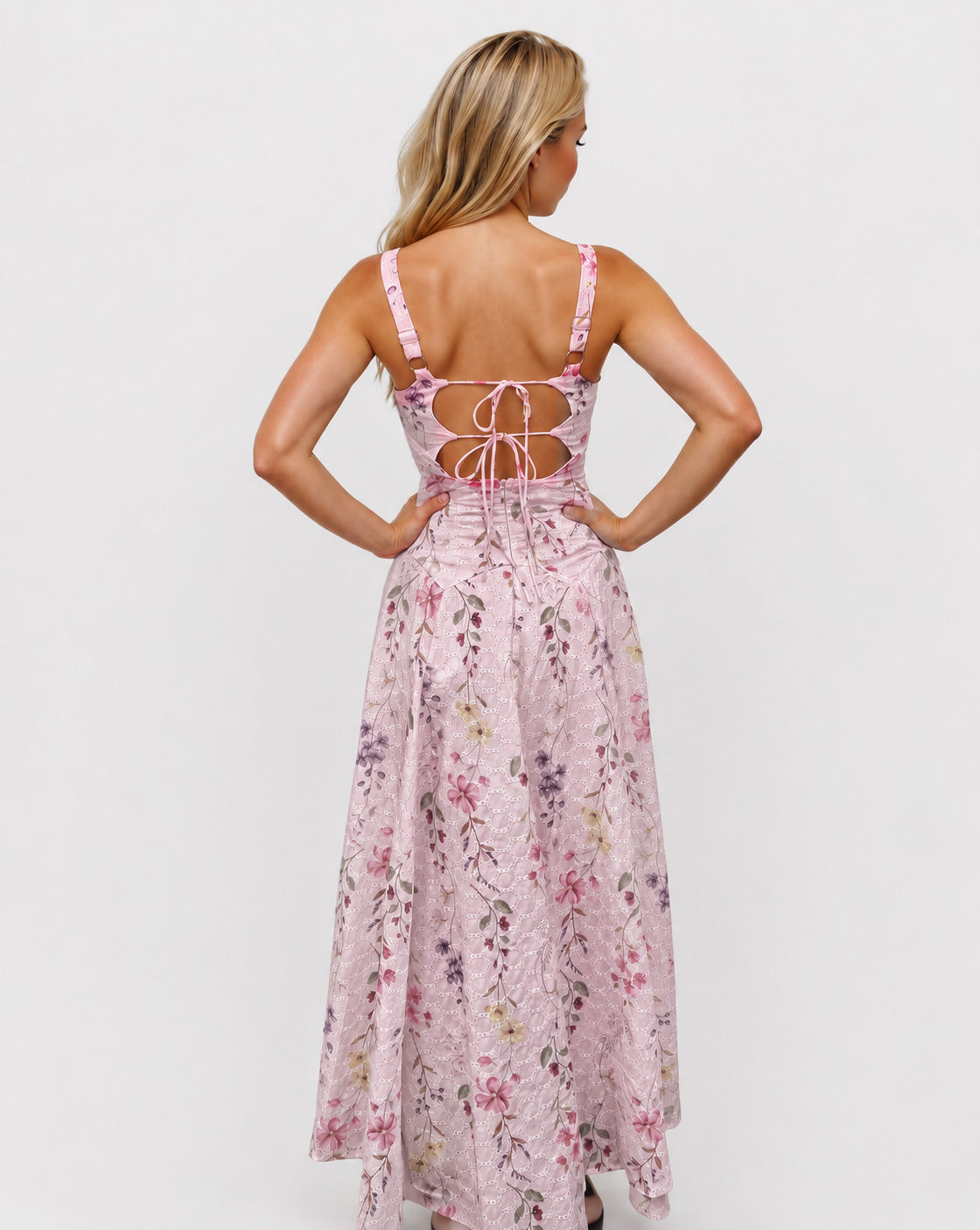 Lily Broderie Floral Maxi Dress pink back