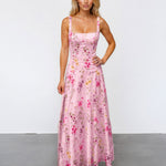 Lily Broderie Floral Maxi Dress Pink front