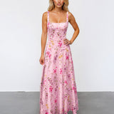 Lily Broderie Floral Maxi Dress Pink front