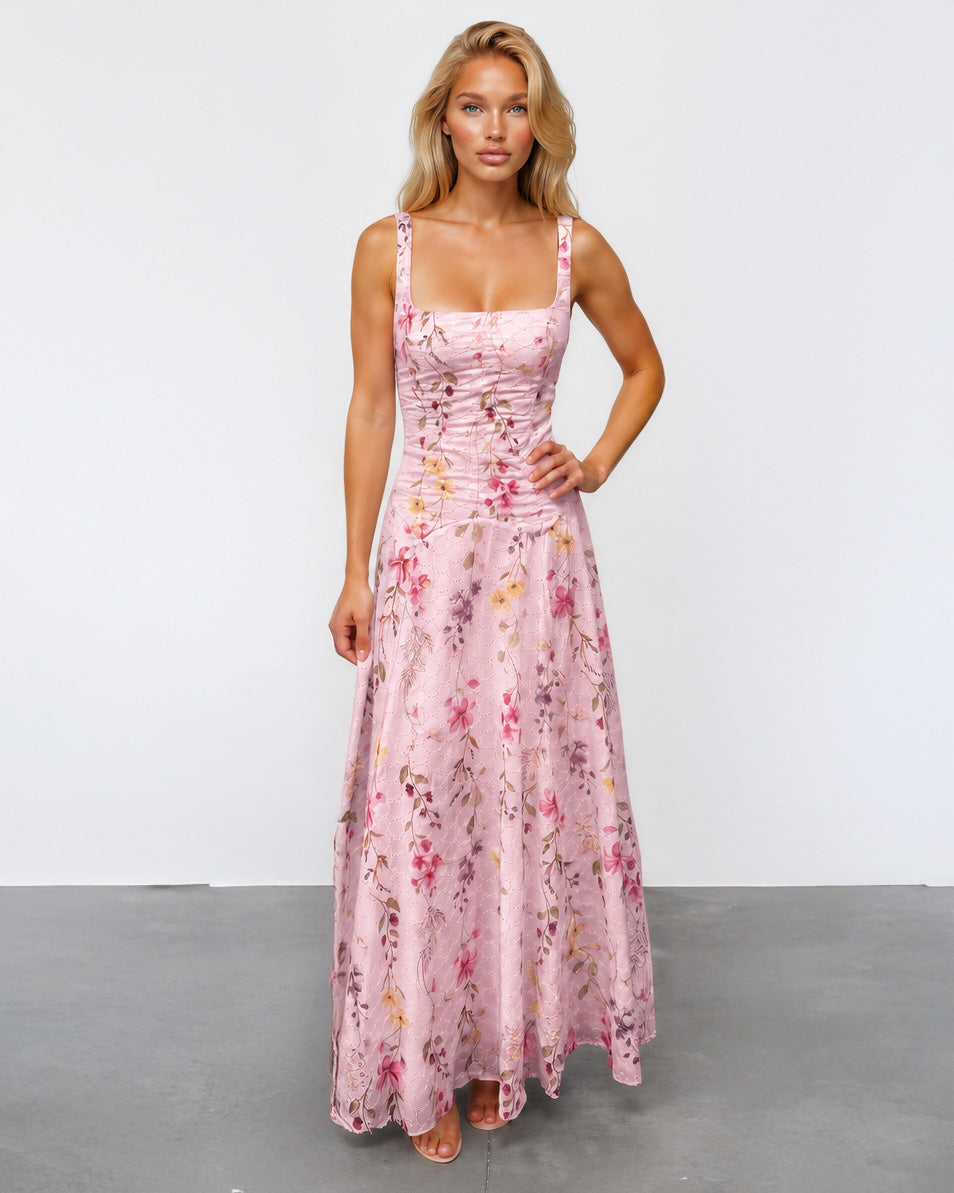Lily Broderie Floral Maxi Dress Pink front