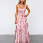 Lily Broderie Floral Maxi Dress Pink front