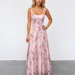 Lily Broderie Floral Maxi Dress pink front 