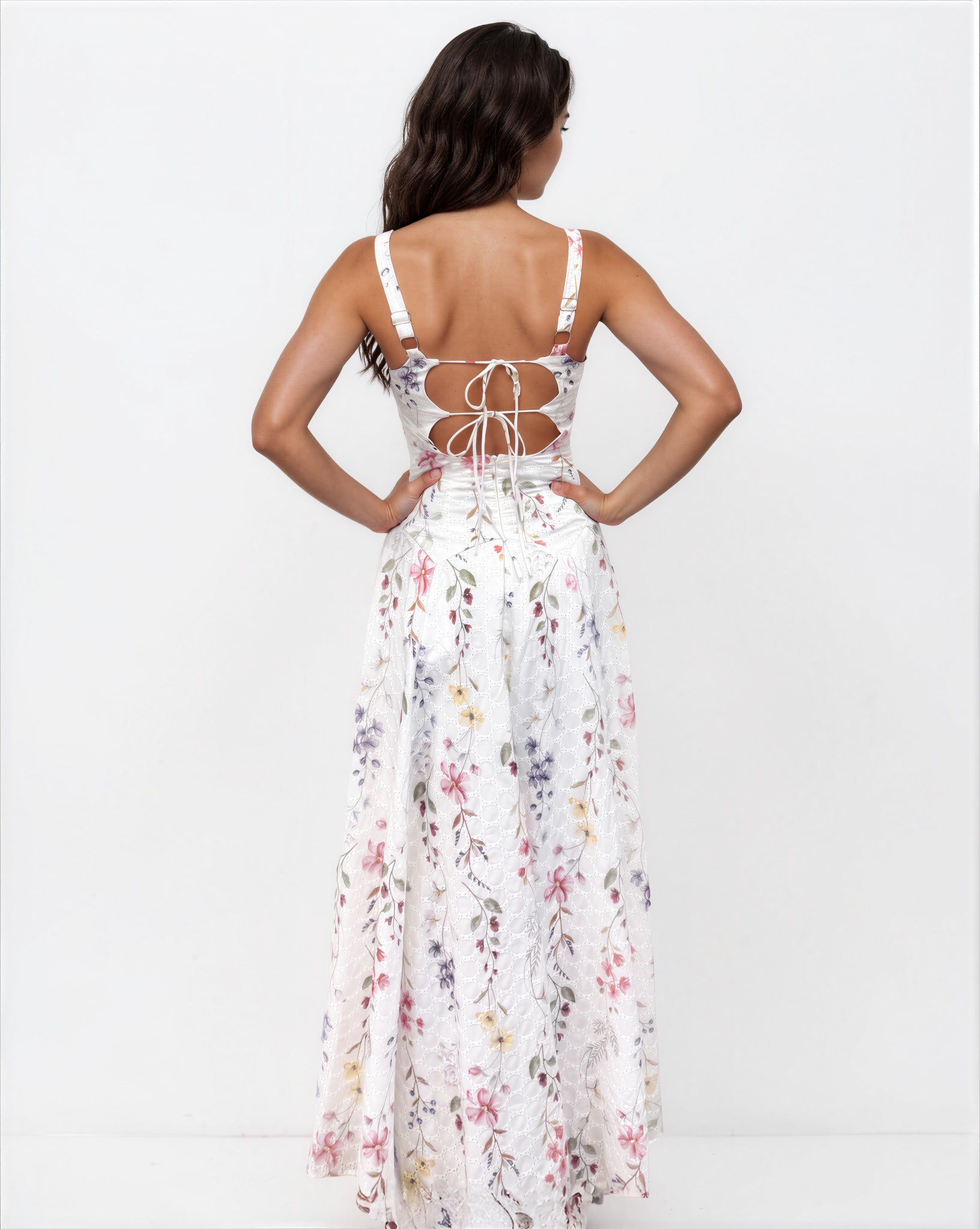 Lily Broderie Floral Maxi Dress White Back