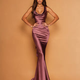 Livia Satin Gown Burnt Umber front