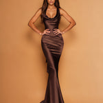 Livia Satin Gown Burnt Umber front