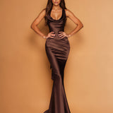 Livia Satin Gown Burnt Umber front
