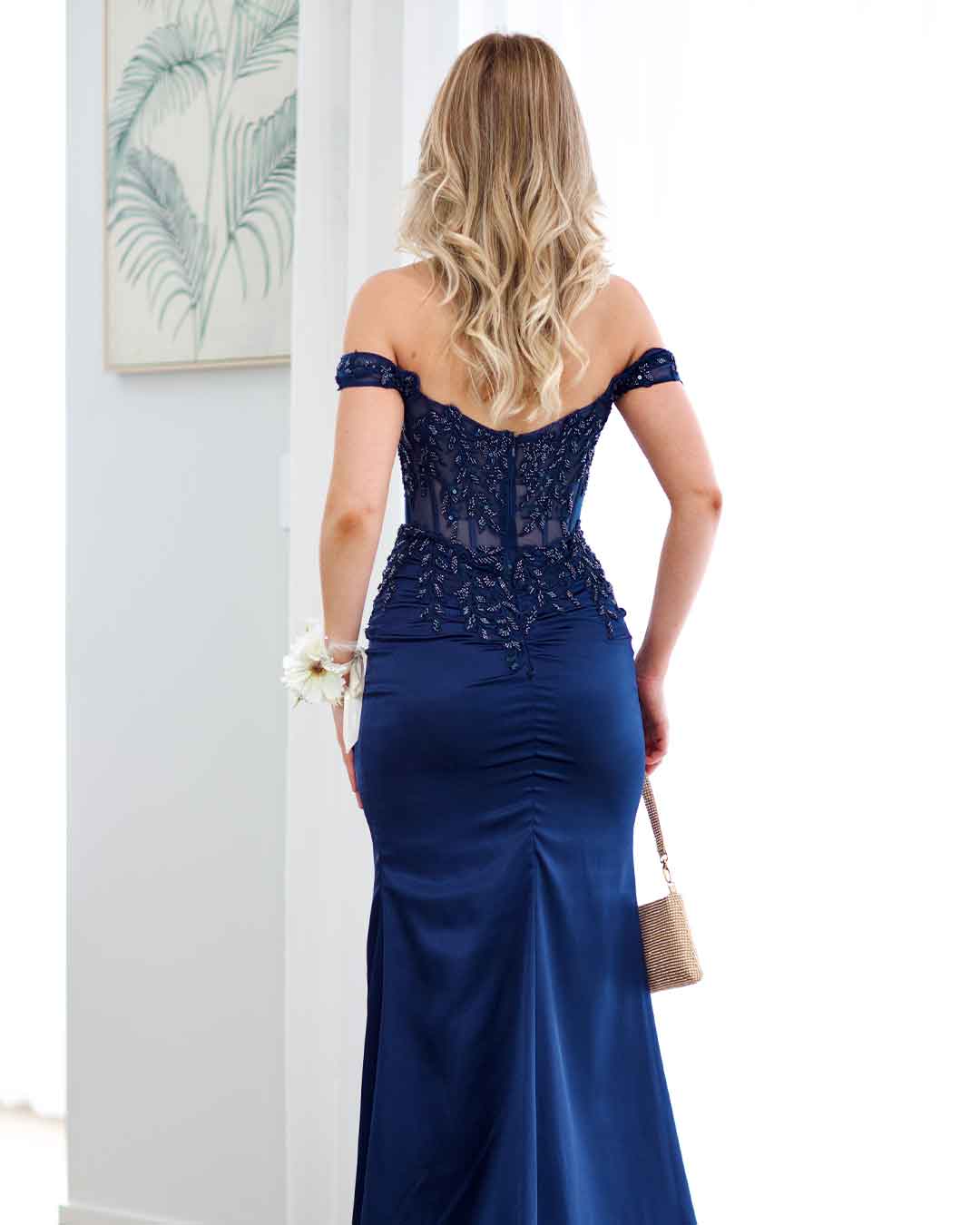 Lorel Embroidered Corset Gown - Navy