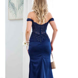 Lorel Embroidered Corset Gown - Navy