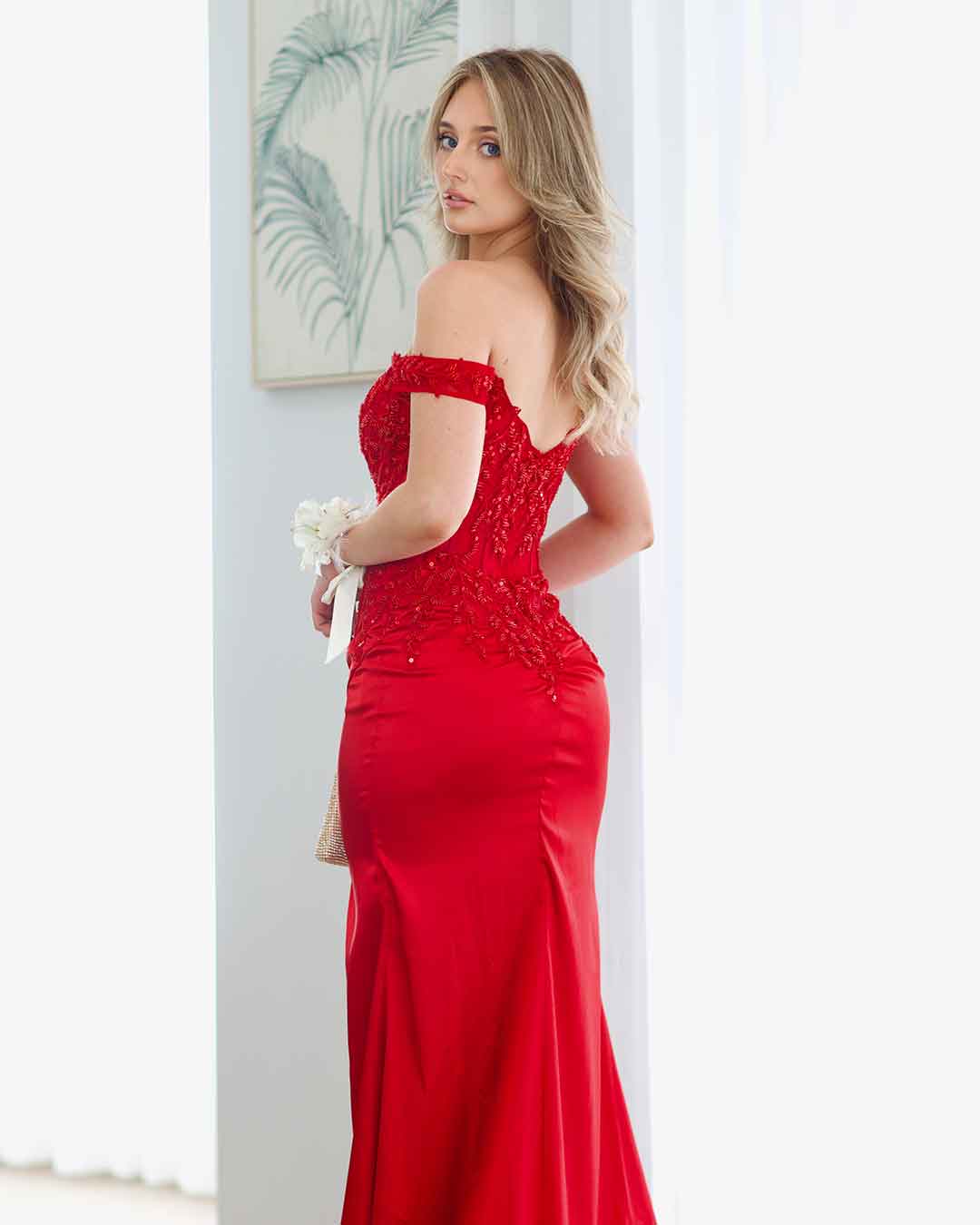 Lorel Embroidered Corset Gown - Red