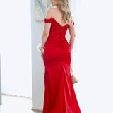 Lorel Beaded Lace Corset Gown - Red