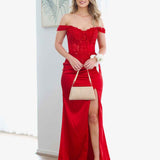 Lorel Embroidered Corset Gown - Red