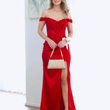 Lorel Beaded Lace Corset Gown - Red