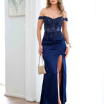 Lorel Embroidered Corset Gown - Navy