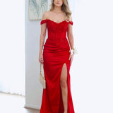 Lorel Beaded Lace Corset Gown - Red