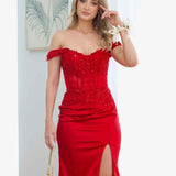 Lorel Embroidered Corset Gown - Red