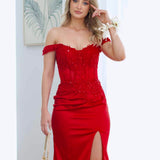 Lorel Beaded Lace Corset Gown - Red