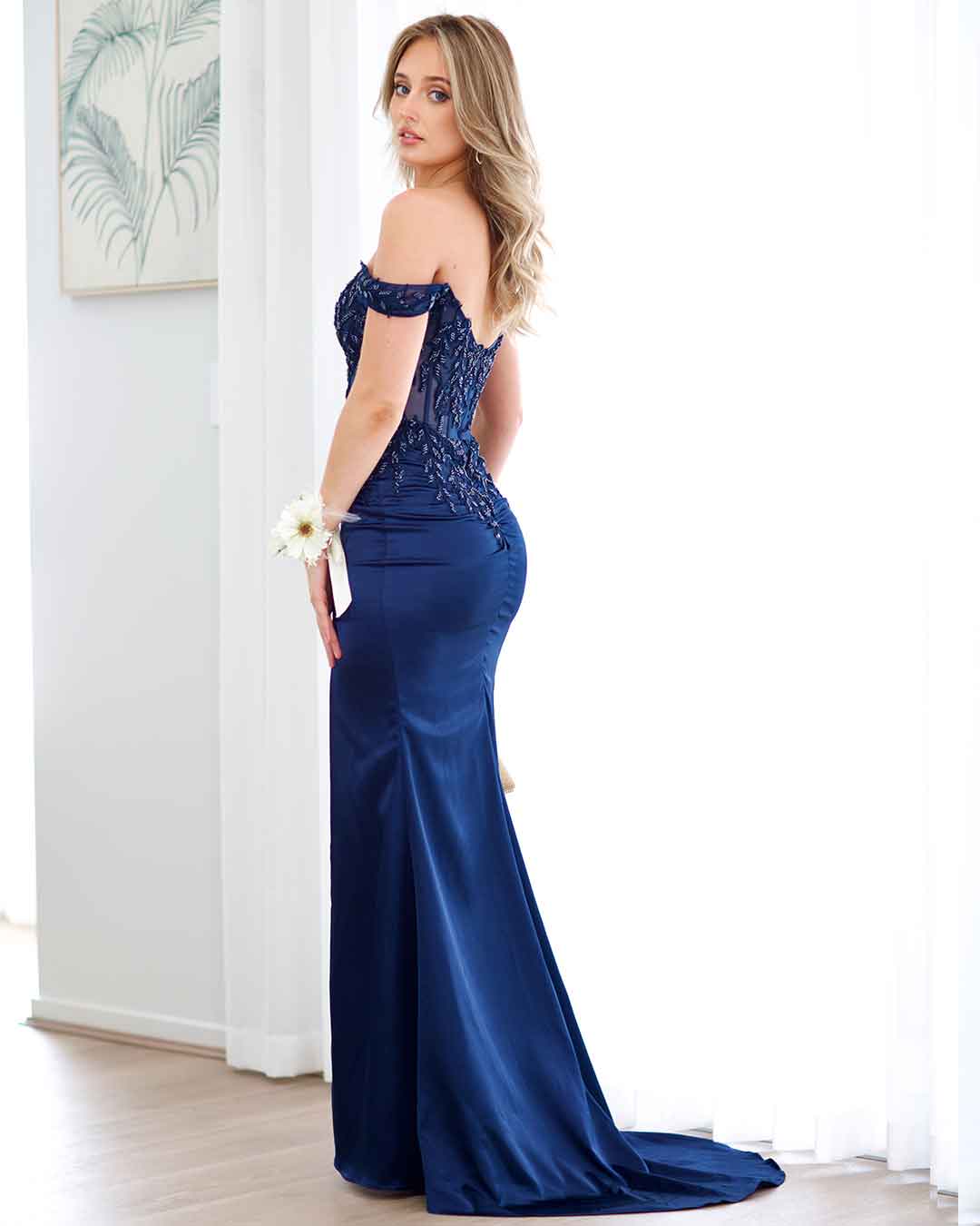 Lorel Embroidered Corset Gown - Navy