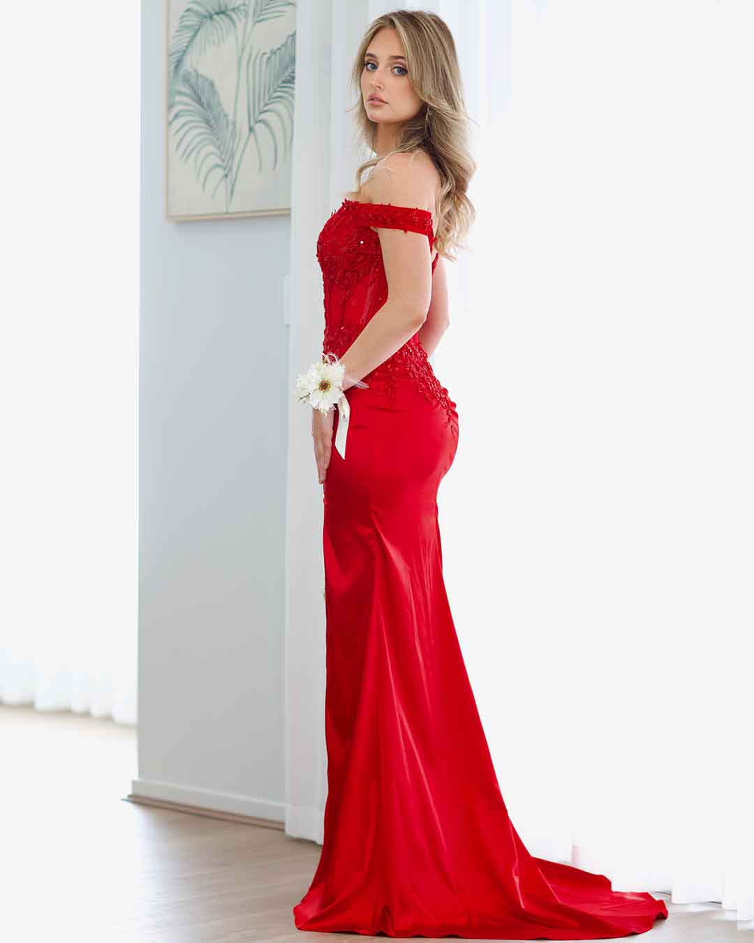 Lorel Embroidered Corset Gown - Red