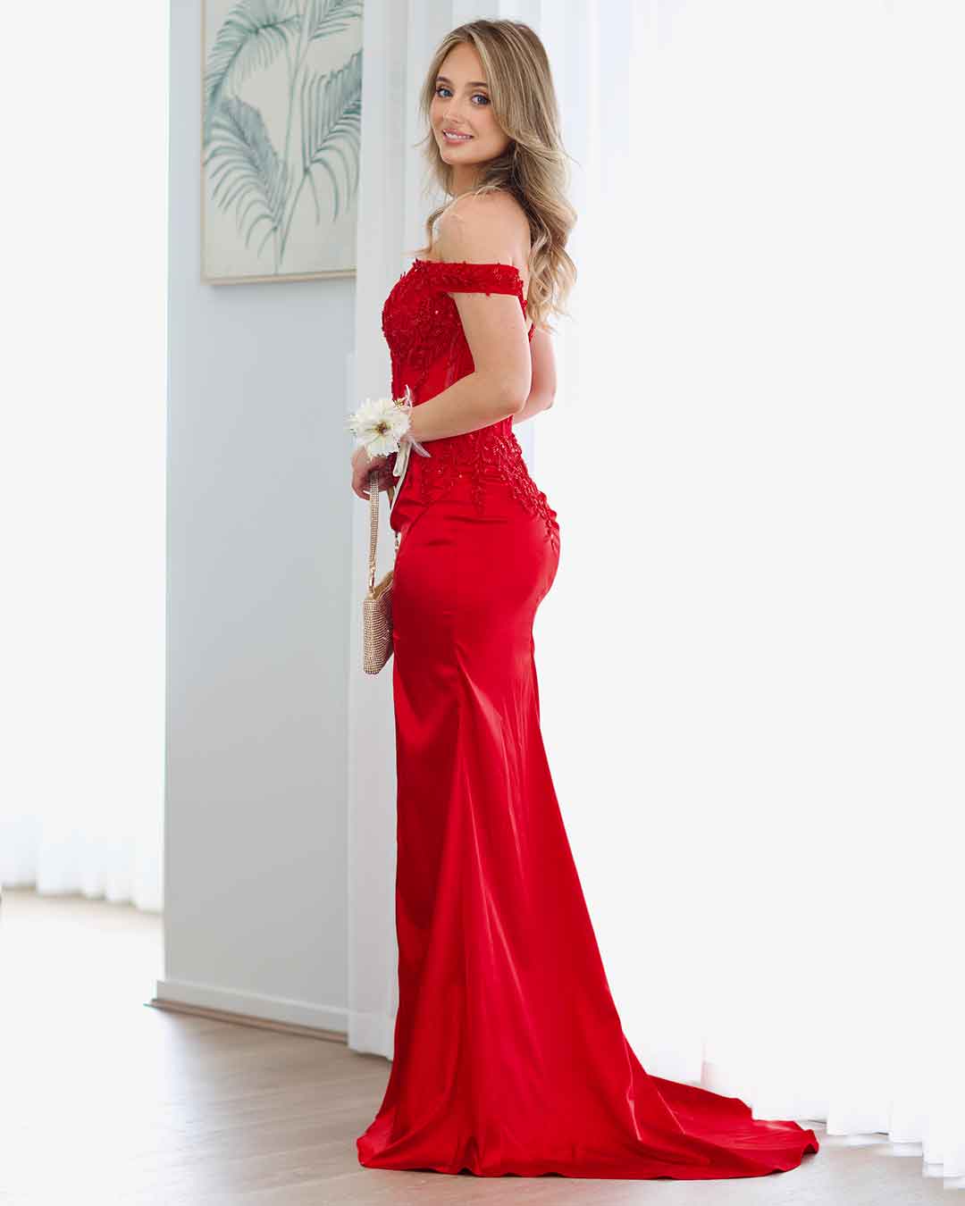 Lorel Embroidered Corset Gown - Red