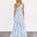 Lucca Layered One Shoulder Maxi Dress - Blue back