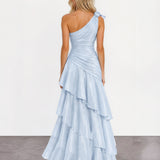 Lucca Layered One Shoulder Maxi Dress - Blue back