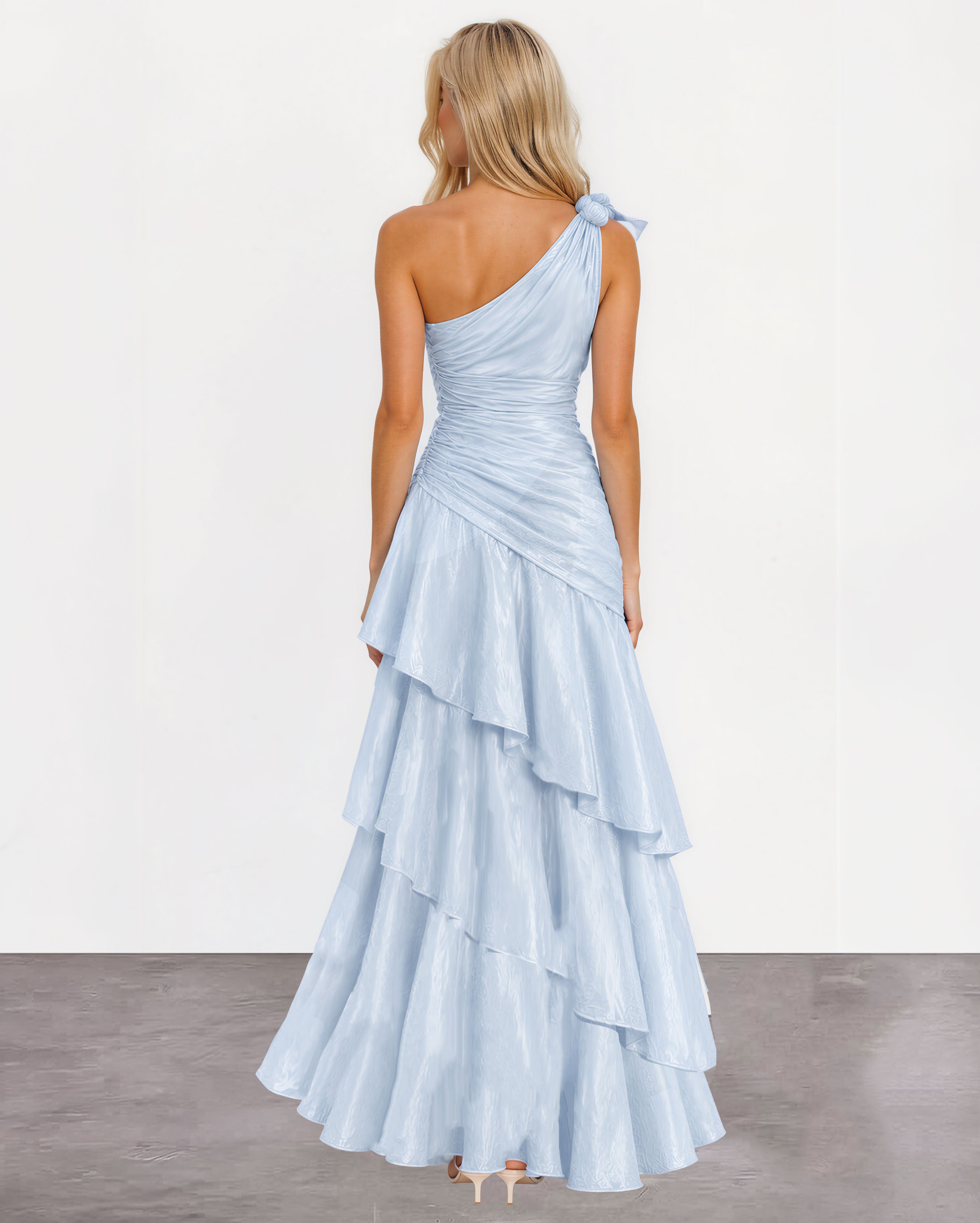 Lucca Layered One Shoulder Maxi Dress - Blue back