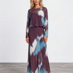 Lucia Long Sleeve Maxi Dress Brown/Blue front