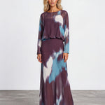 Lucia Long Sleeve Maxi Dress Brown/Blue Front