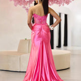 Madeline Corset Satin Gown - Hot Pink