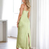 Maria Satin Maxi Dress - Lime