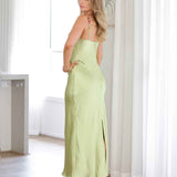 Maria Satin Maxi Dress - Lime