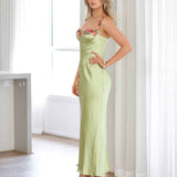 Maria Satin Maxi Dress - Lime