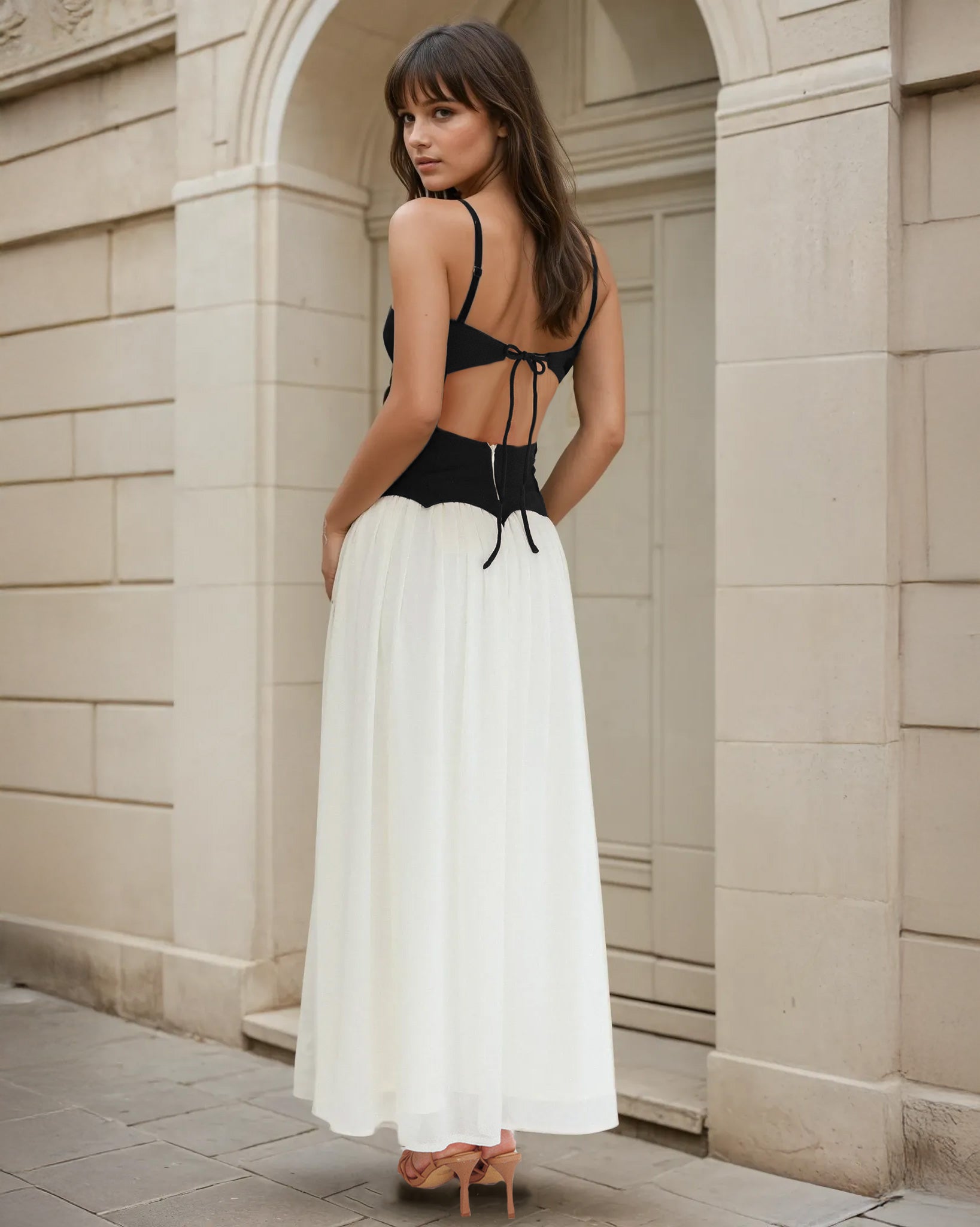 Mariana Maxi Dress Black Beige Back